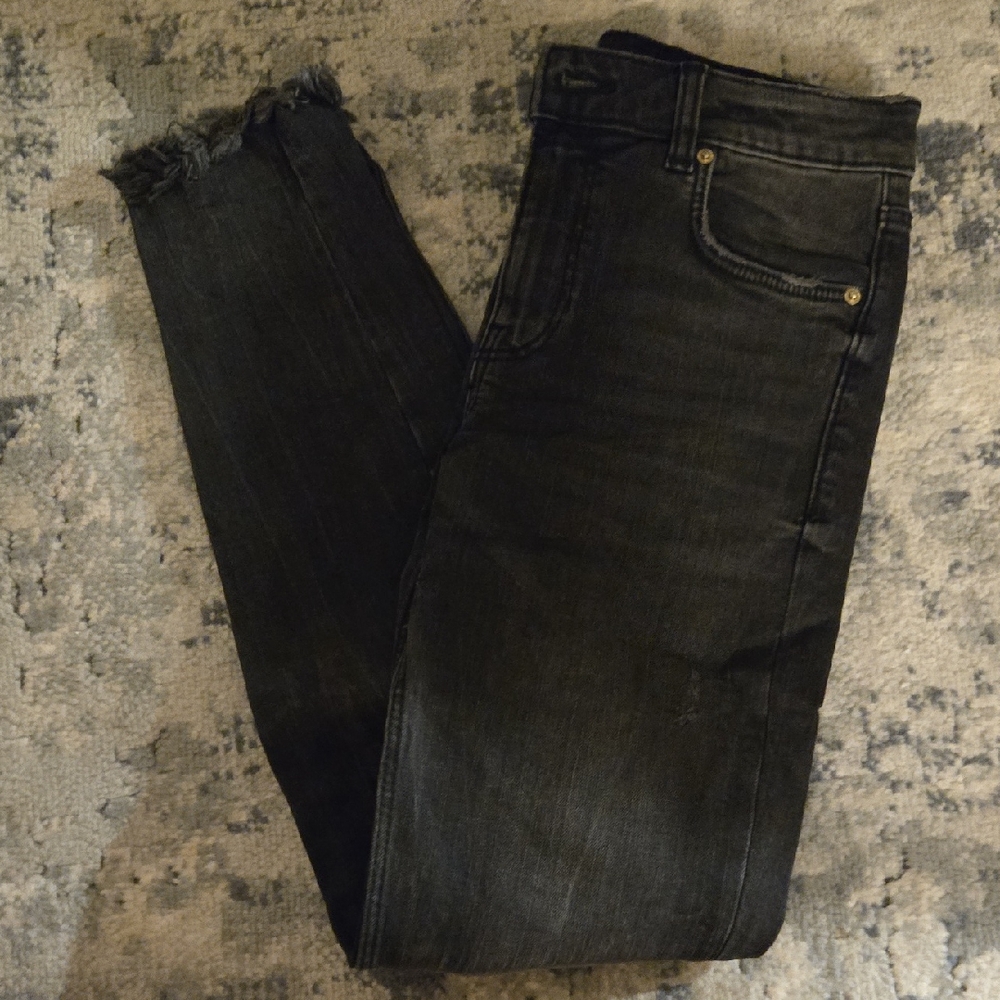 Zara Black Denim with Silver Button